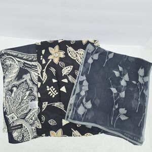 Vintage Designer Silk Scarf Bundle Of 3 Black White Gray Floral Paisley